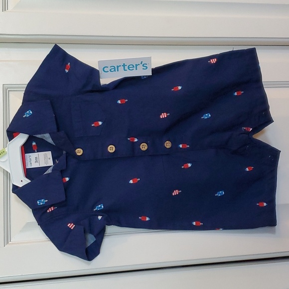 Baby Boys Carter's POPSICLES Romper Size 3 6 9 Months Navy Blue Patriotic NWT - Picture 3 of 5